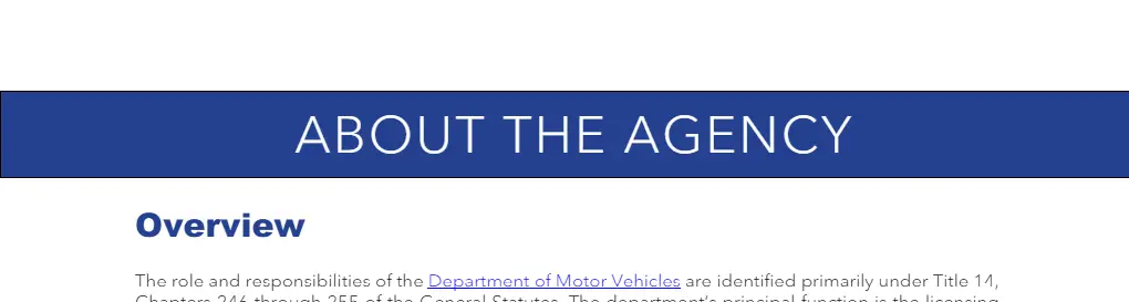 Example report page about the agency